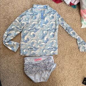 Ruffle Butts Ocean Wave Kids Rashguard Set